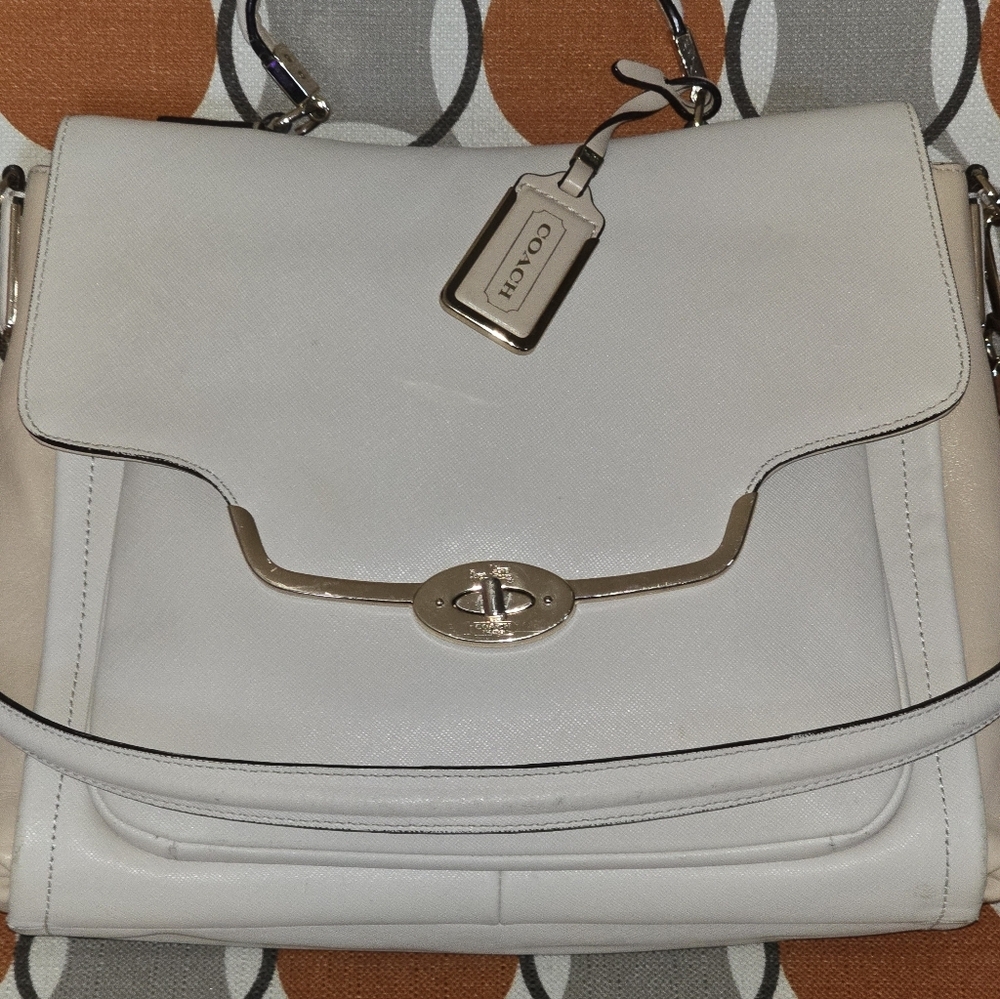 Coach Cream/White Leather Satchel Madison.